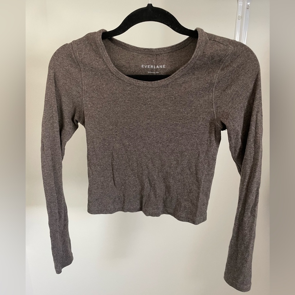 Everlane The Pima Micro-Rib Cropped Long-Sleeve Crew